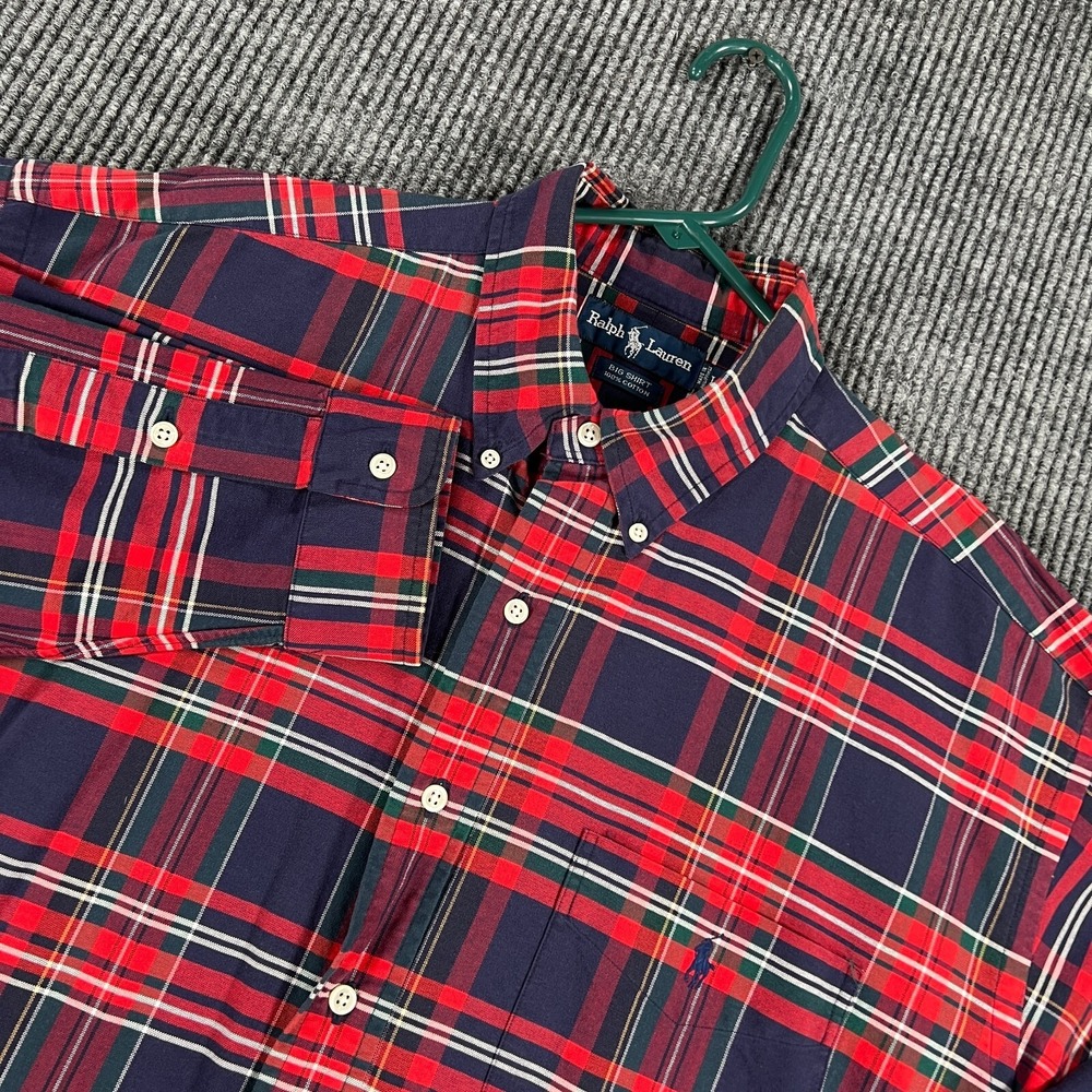 Ralph Lauren Big Shirt Mens‎ Large Red Plaid Long Sleeve Button Down Casual